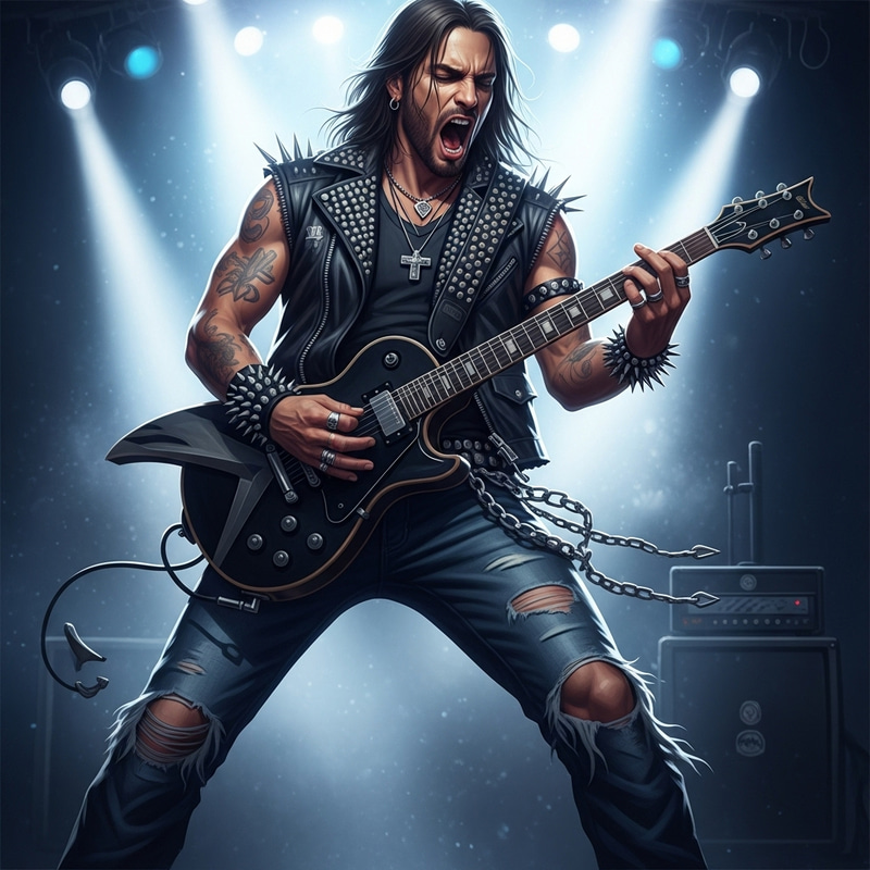 Male Rock Star with Electric Guitar Illustration Male Rock Star with Electric Guitar Illustration