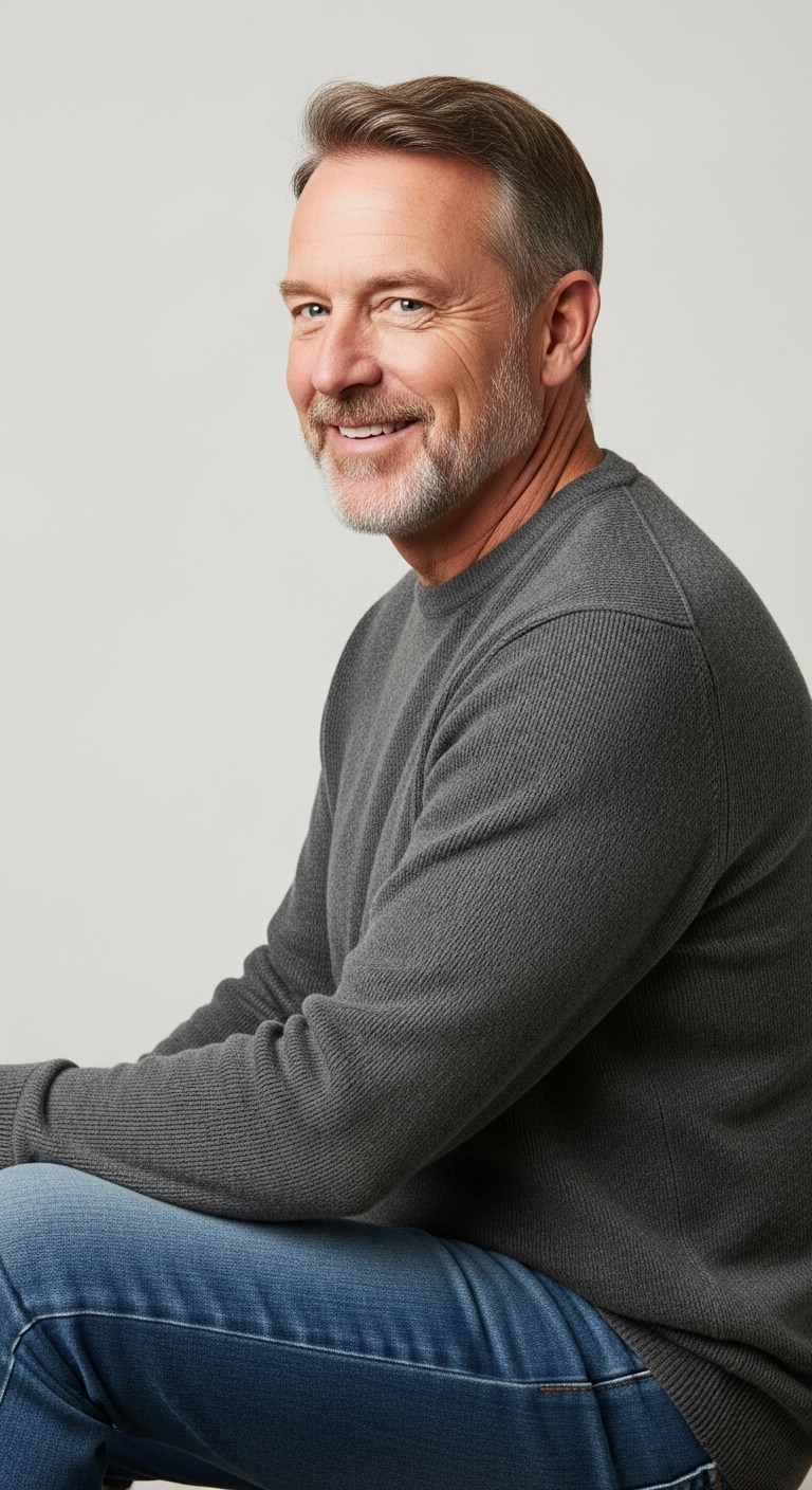 Smiling Middle-Aged Man Giving Gentle Advice Smiling Middle-Aged Man Giving Gentle Advice