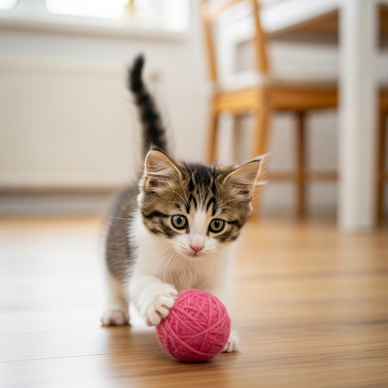 Cute Cat Pouncing on Pink Ball Cute Cat Pouncing on Pink Ball
