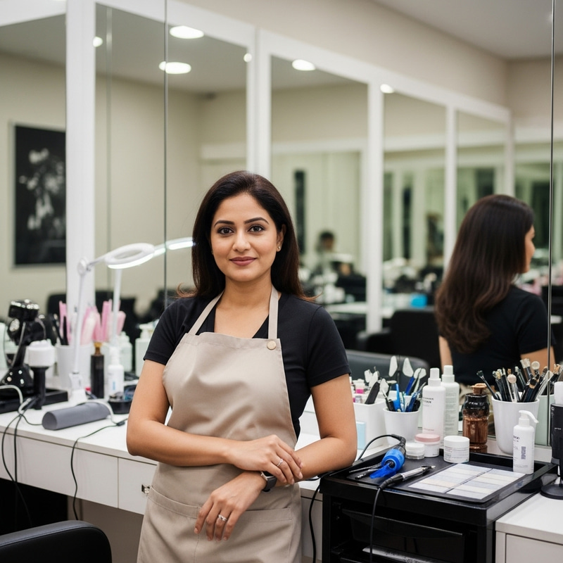 Confident South Asian Permanent Makeup Artist in Beauty Salon Confident South Asian Permanent Makeup Artist in Beauty Salon