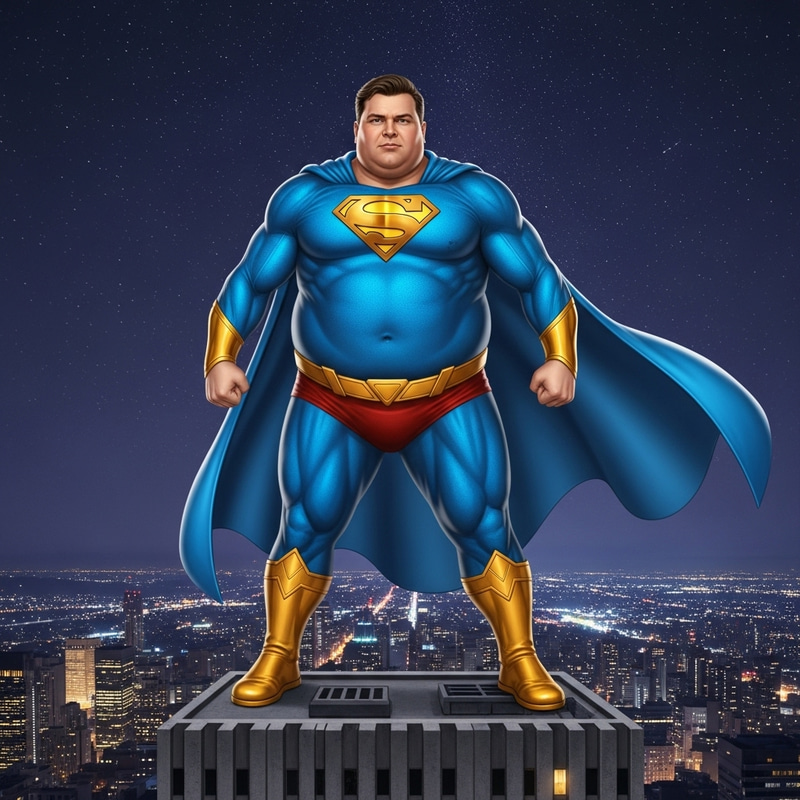 Big Male Superhero in Dynamic Blue and Gold Outfit