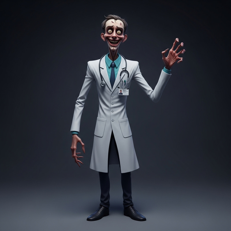 Eerie Nightmarish Doctor with Elongated Limbs
