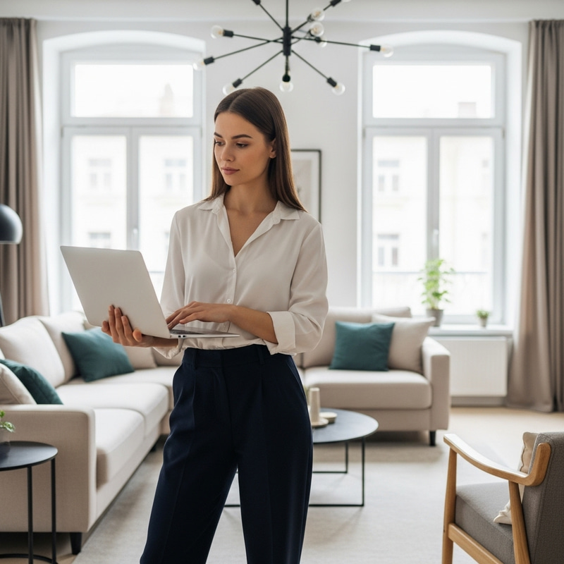 Brown-Haired Interior Designer in Elegant Apartment Brown-Haired Interior Designer in Elegant Apartment