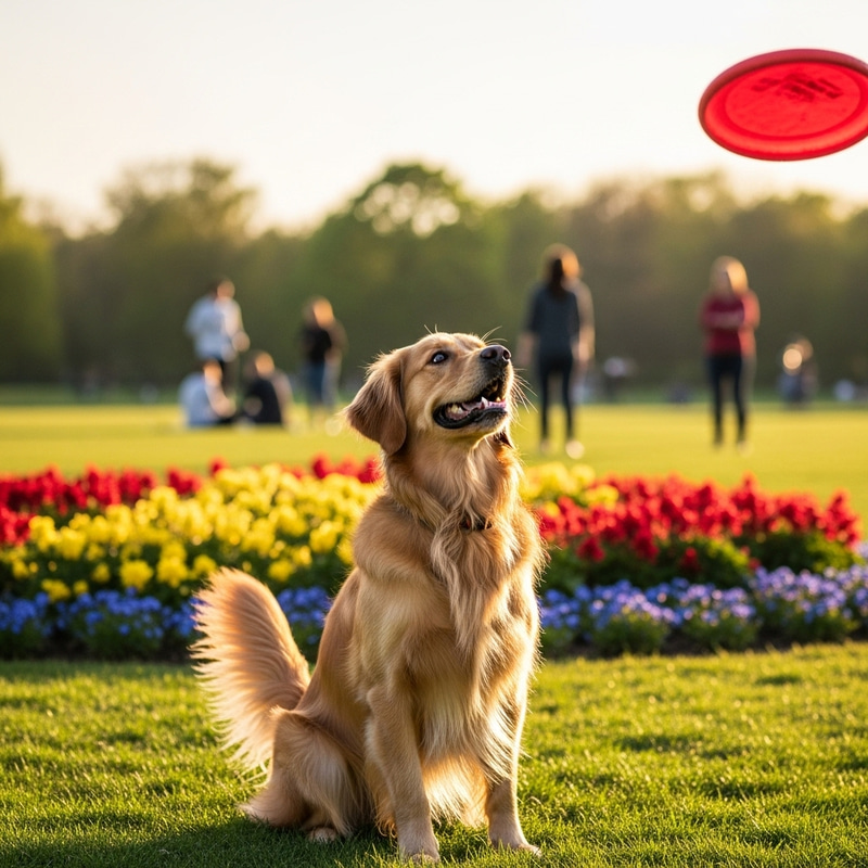 Excited Dog Watching Frisbee in Sunny Park