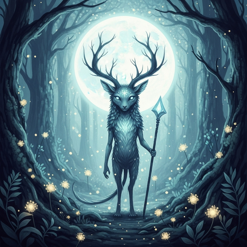 Enchanting Mystical Creature in Moonlit Forest | Fantasy-Impressionist Art Enchanting Mystical Creature in Moonlit Forest | Fantasy-Impressionist Art