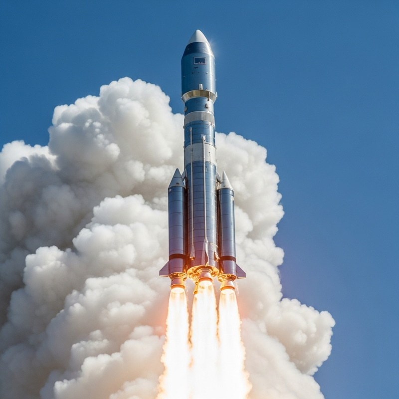 Detailed Rocket Ascending | Shiny Metallic Spacecraft Image Detailed Rocket Ascending | Shiny Metallic Spacecraft Image