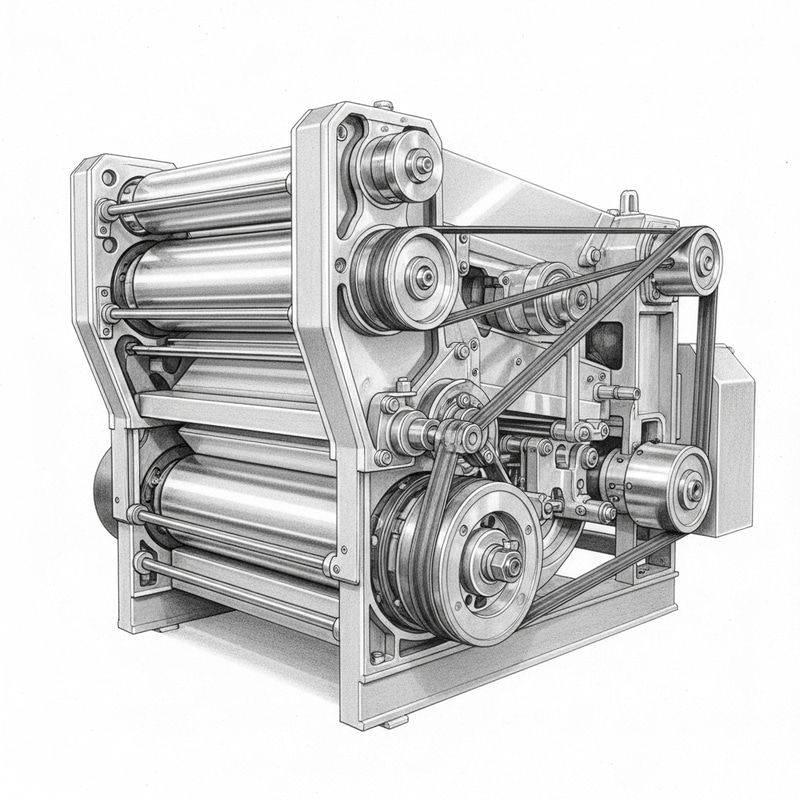 Detailed Pencil Drawing of Hemp Decorticator Machine