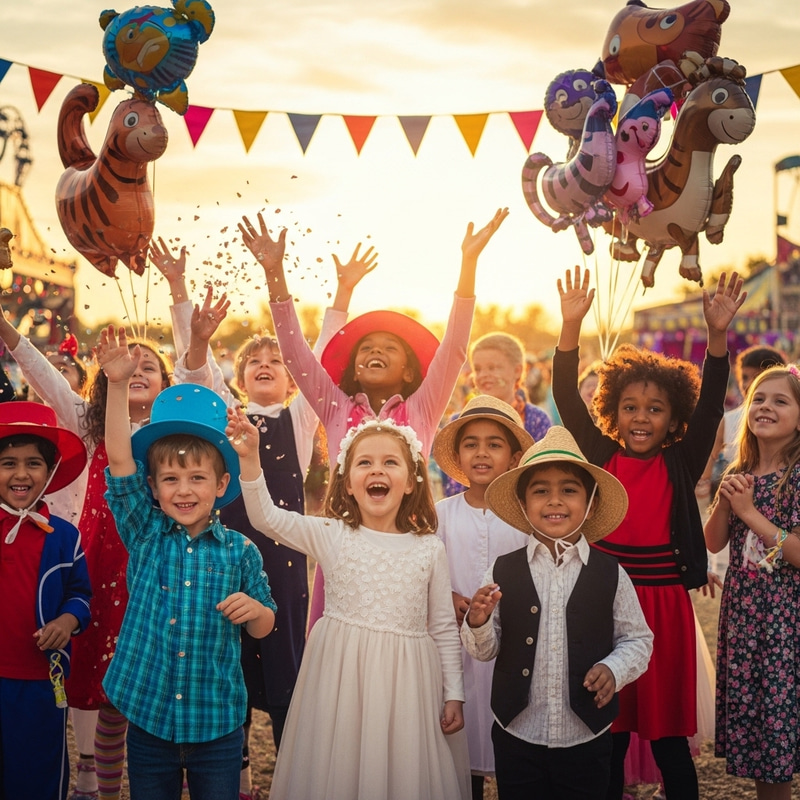 Enchanting Children's Carnival: Kids of Various Descents in Bright Costumes Enchanting Children's Carnival: Kids of Various Descents in Bright Costumes