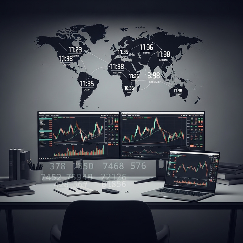 Minimalist Forex Trading Scene - Elegant Desk Setup with Live Trading Data