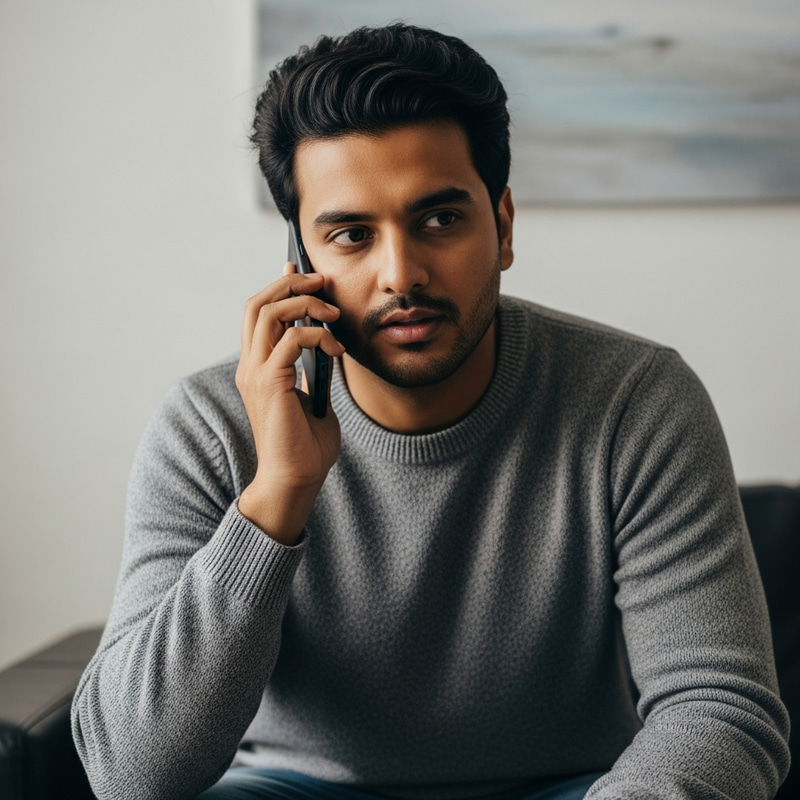 South Asian Person on Phone - Engaged in Serious Conversation South Asian Person on Phone - Engaged in Serious Conversation