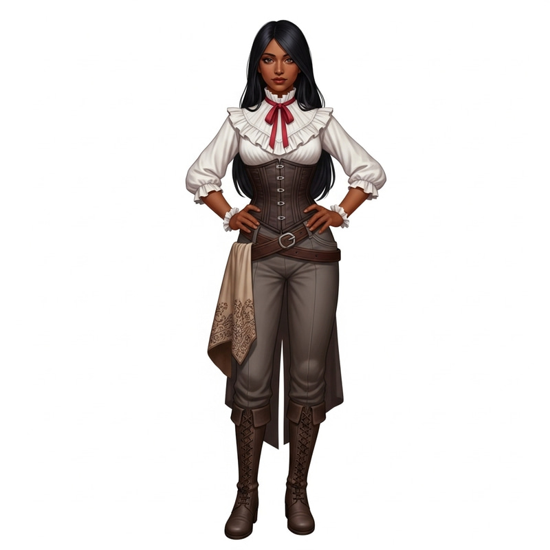 Victorian Style South Asian Female Dhampir in High Fantasy Setting
