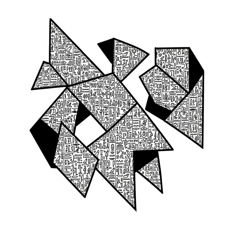 Intricate Geometric Black and White with Hieroglyphics