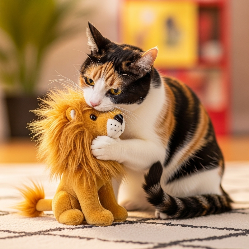 Cute Cat Eating a Toy Lion - Adorable Moments Cute Cat Eating a Toy Lion - Adorable Moments