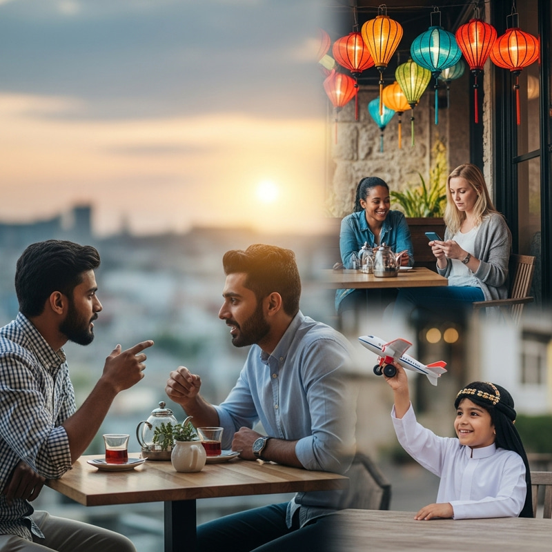 Diverse People at Cafe: South Asian, Caucasian, Middle-Eastern Diverse People at Cafe: South Asian, Caucasian, Middle-Eastern