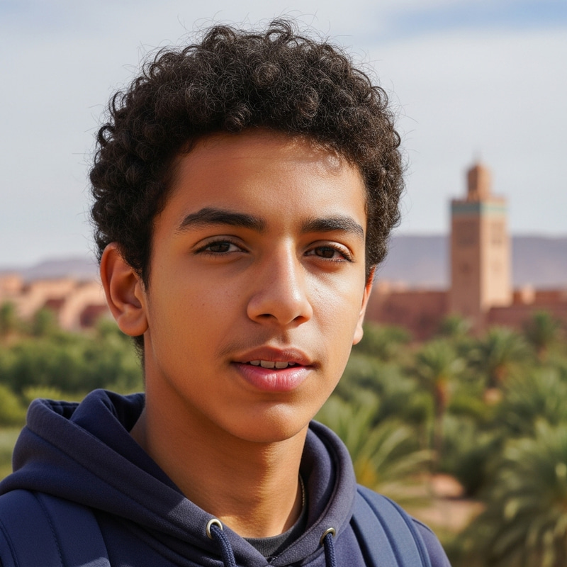 17-Year-Old Moroccan Boy with Curly Hair | Young Features & Moroccan Charm