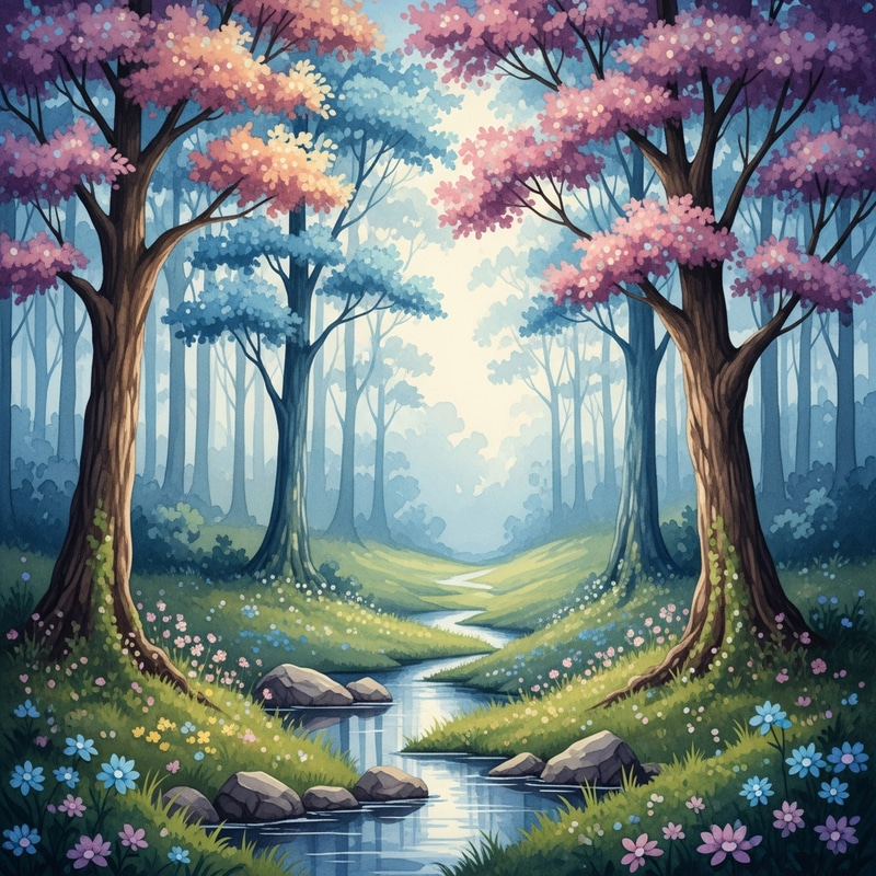 Enchanted Forest Watercolor Painting: Mystical Art Enchanted Forest Watercolor Painting: Mystical Art