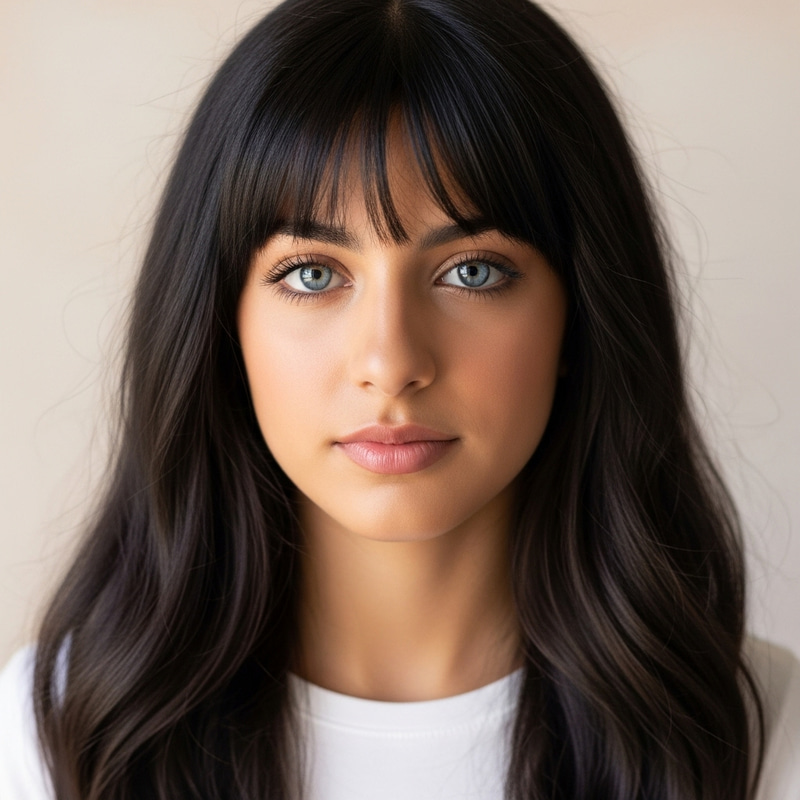 Serene Girl with Tanned Skin and Blue Eyes