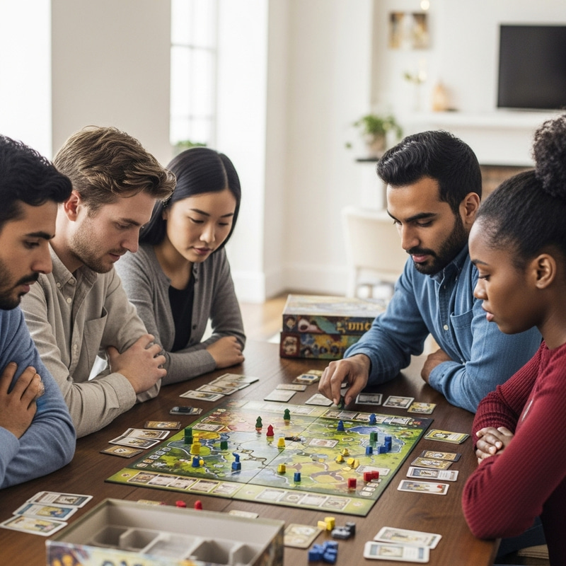 Diverse Group Fully Engaged in Board Game Fun