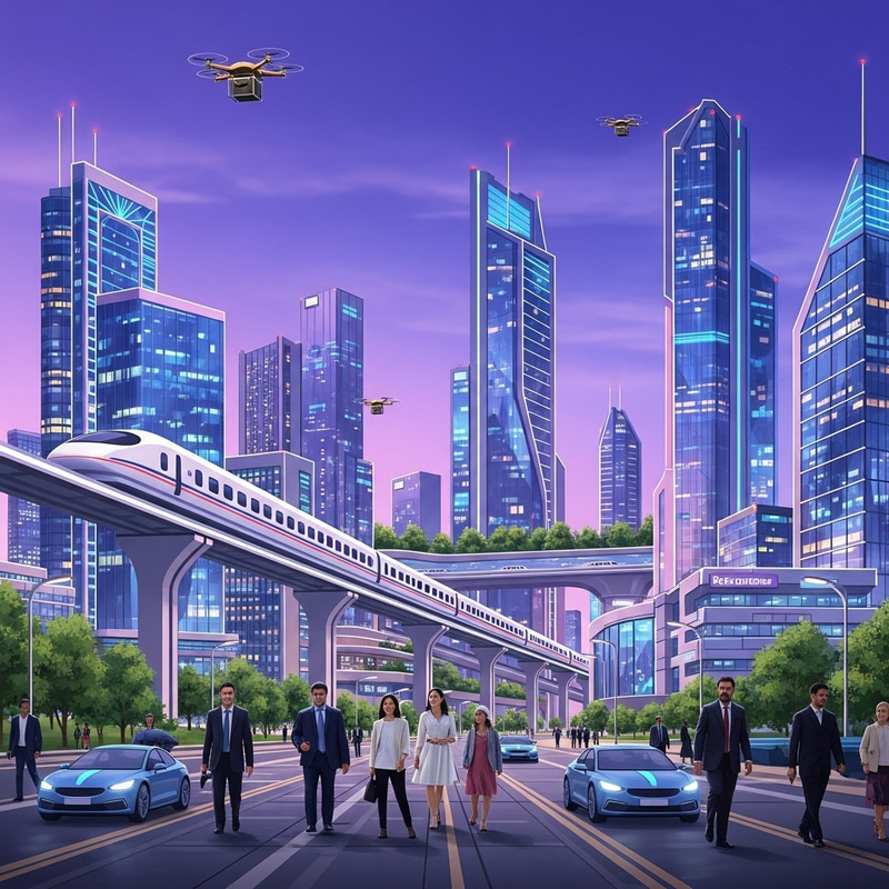 Vision of Future Cityscape: Neon Skyscrapers & Technology