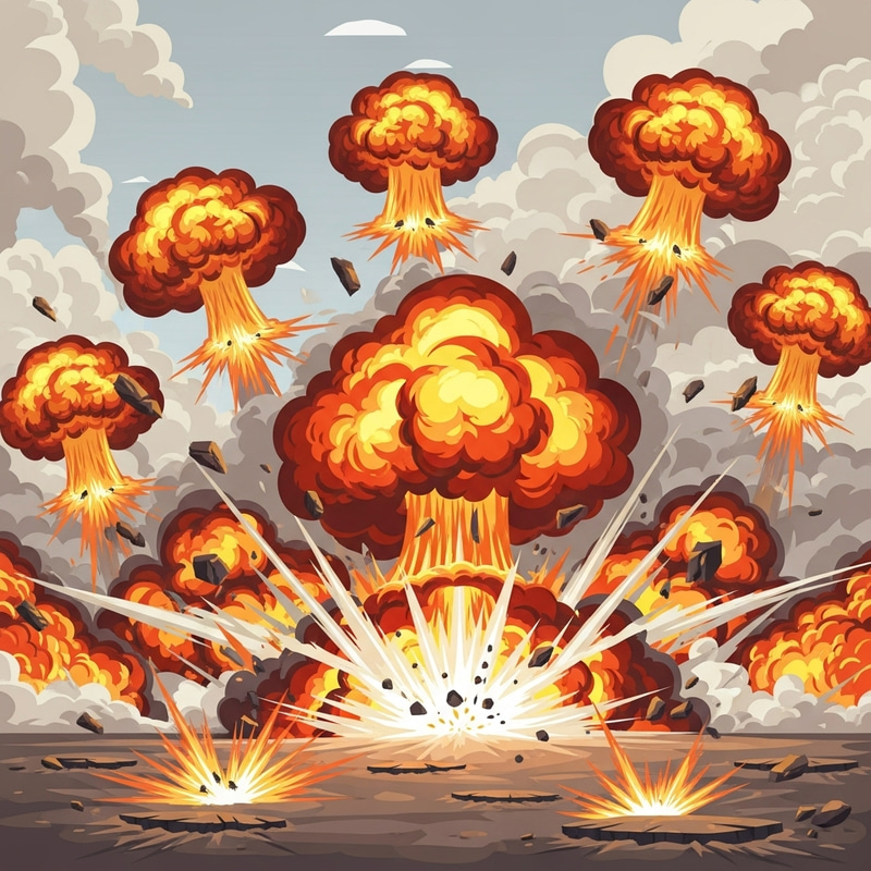 Explosive Cartoon Scene: Lively Action with Exaggerated Effects Explosive Cartoon Scene: Lively Action with Exaggerated Effects