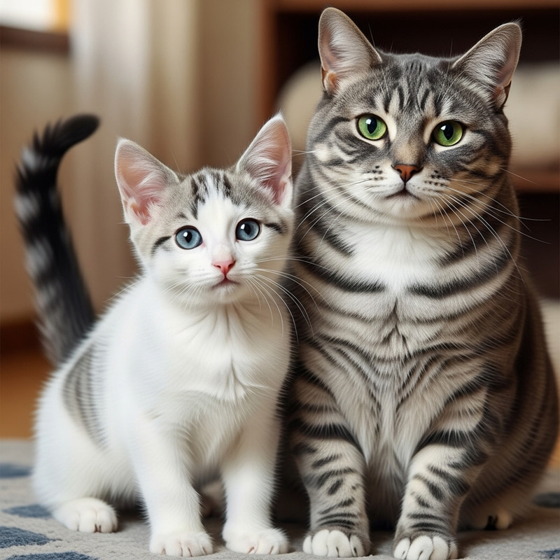 White and Gray Cat Duo: Stunning Feline Pair in Action
