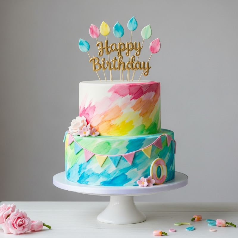 Whimsical Watercolor Birthday Cake | Vibrant Fondant Design Whimsical Watercolor Birthday Cake | Vibrant Fondant Design