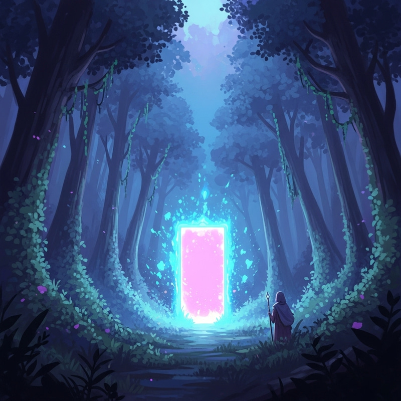 Enchanting Forest Landscape with Glowing Portal Enchanting Forest Landscape with Glowing Portal