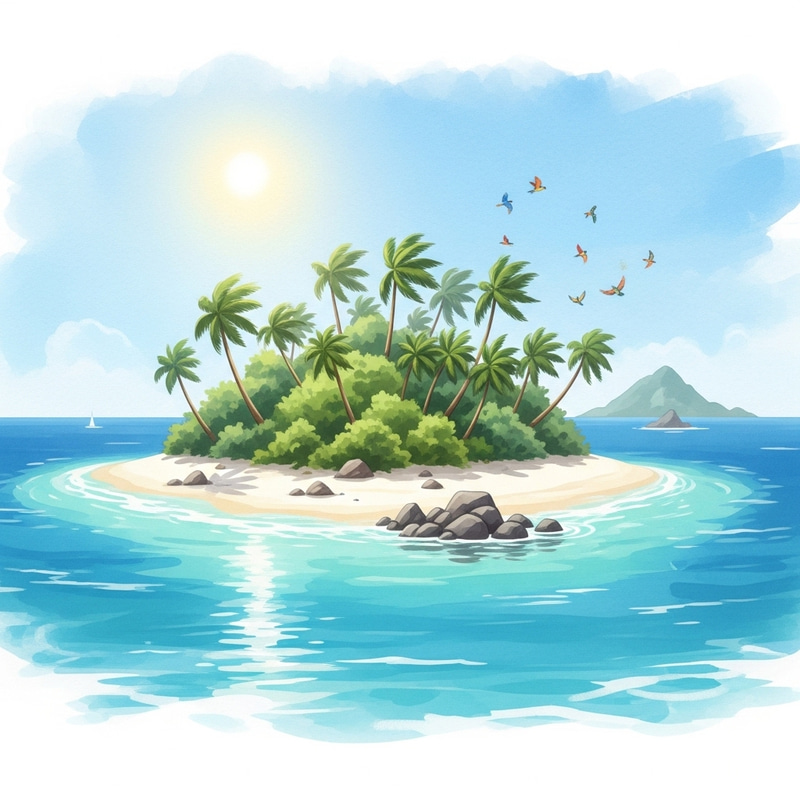 Serene Tropical Island Watercolor Art | Tranquil Landscape Painting Serene Tropical Island Watercolor Art | Tranquil Landscape Painting