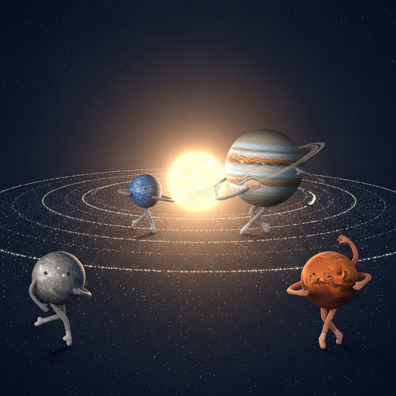 Planetary Dance: Mercury, Jupiter, and Mars Waltz in the Cosmos Planetary Dance: Mercury, Jupiter, and Mars Waltz in the Cosmos