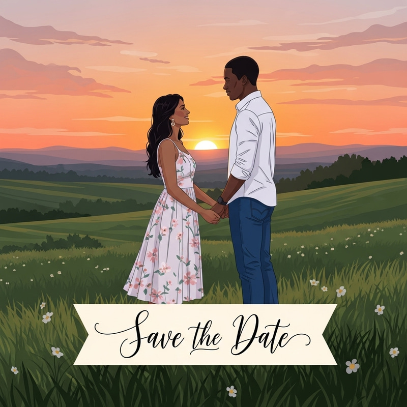 Romantic Sunset Couple Save the Date Card Romantic Sunset Couple Save the Date Card