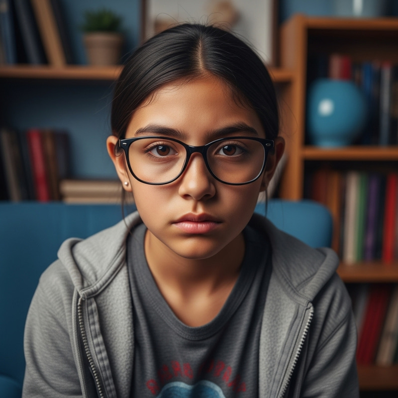 Traumatic Young Hispanic Girl with Glasses | Strong Spirit Traumatic Young Hispanic Girl with Glasses | Strong Spirit