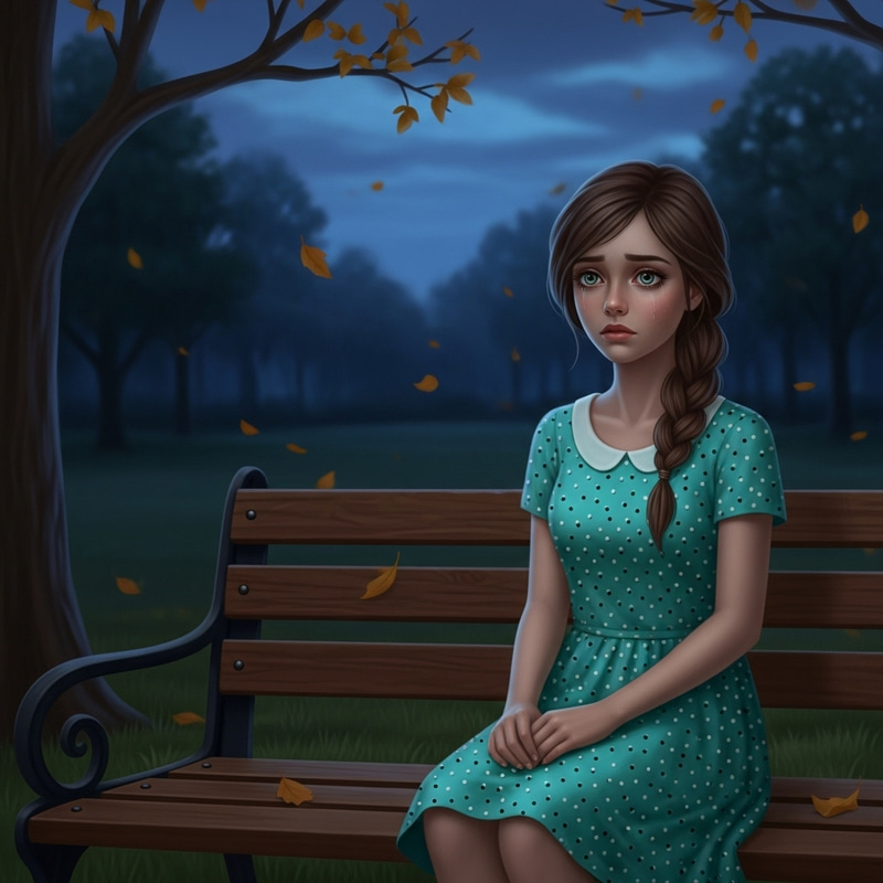 Sad Girl Sitting on Park Bench