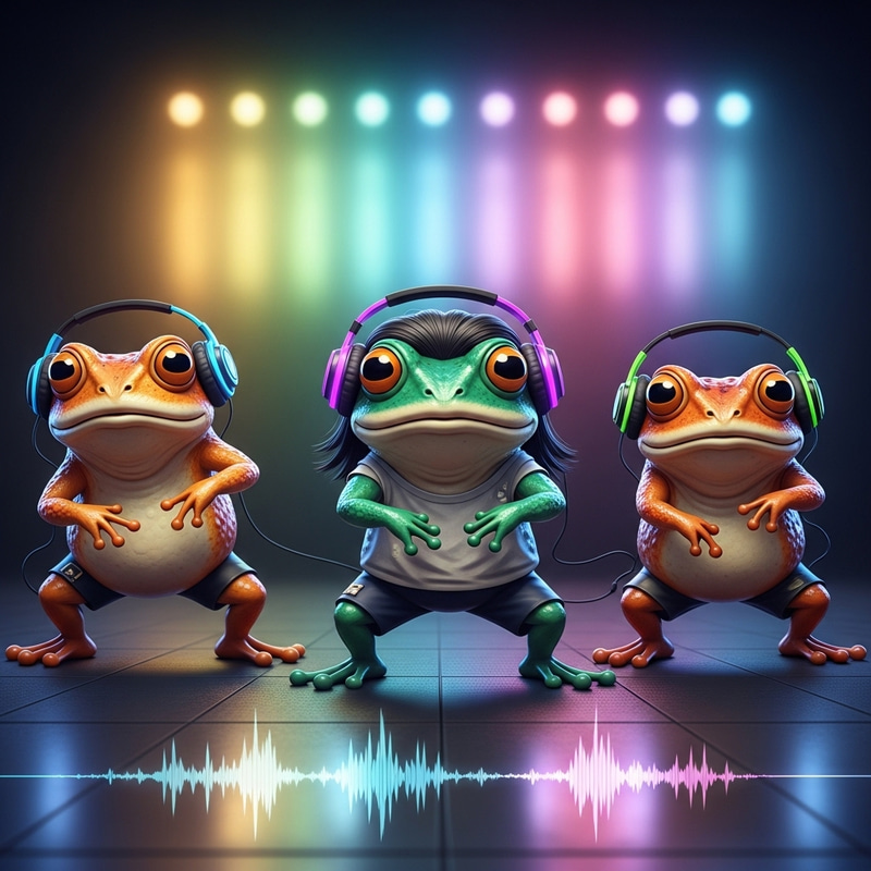 Anthropomorphic Toad Dubsteppers Grooving in Neon Headphones Anthropomorphic Toad Dubsteppers Grooving in Neon Headphones