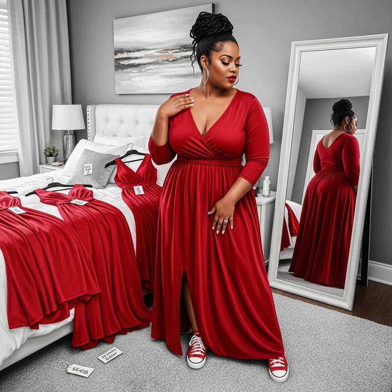 Airbrush Oil Painting of Plus Size Black Woman in Red Dress Airbrush Oil Painting of Plus Size Black Woman in Red Dress
