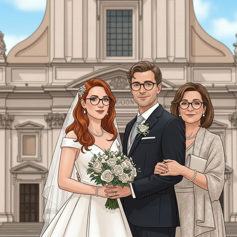 Realistic Wedding Scene with Bride, Groom, and Bride's Maid in Rome Realistic Wedding Scene with Bride, Groom, and Bride's Maid in Rome
