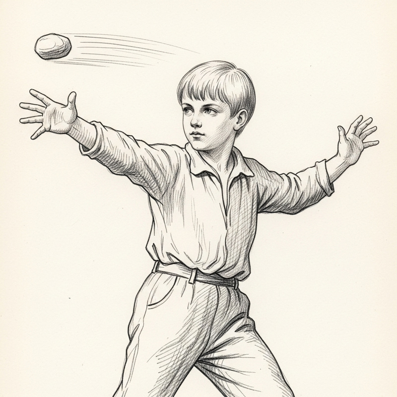 Caucasian Boy in Dynamic Pose Sketch with Stone Throw Caucasian Boy in Dynamic Pose Sketch with Stone Throw