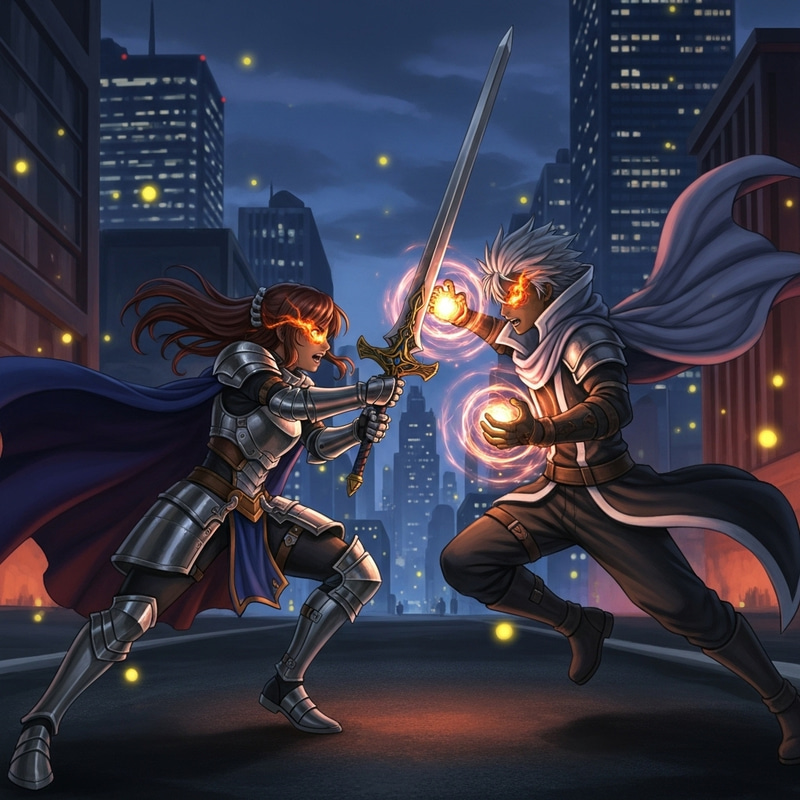 Anime Fighting: Epic Duel in Urban Landscape Anime Fighting: Epic Duel in Urban Landscape