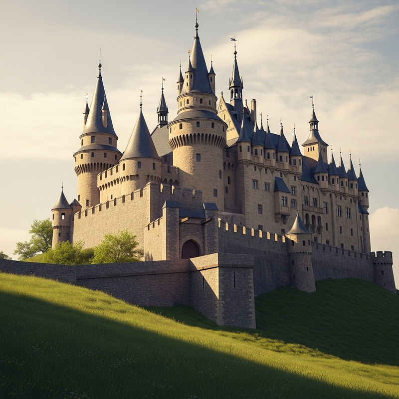 Majestic Ancient Castle on Hill | Grand Towers & Battlements Majestic Ancient Castle on Hill | Grand Towers & Battlements