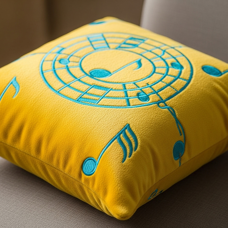 Plush Yellow Cushion with Turquoise Music Notes Plush Yellow Cushion with Turquoise Music Notes