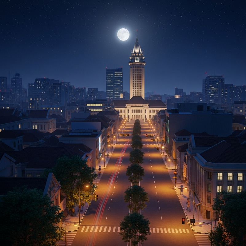 Magical Disney Pixar Style Image of Bandung City at Night