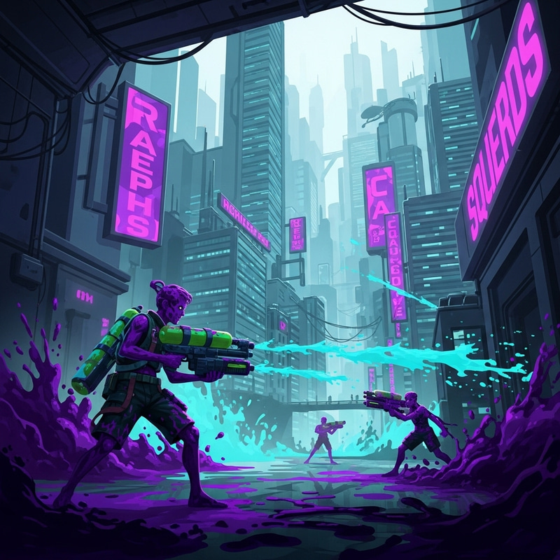 Futuristic City Battle with Dual Squelchers | Neon Splash Combat Futuristic City Battle with Dual Squelchers | Neon Splash Combat