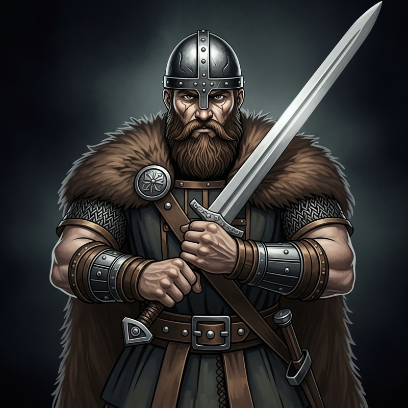 Bearded Viking Warrior Holding Sword