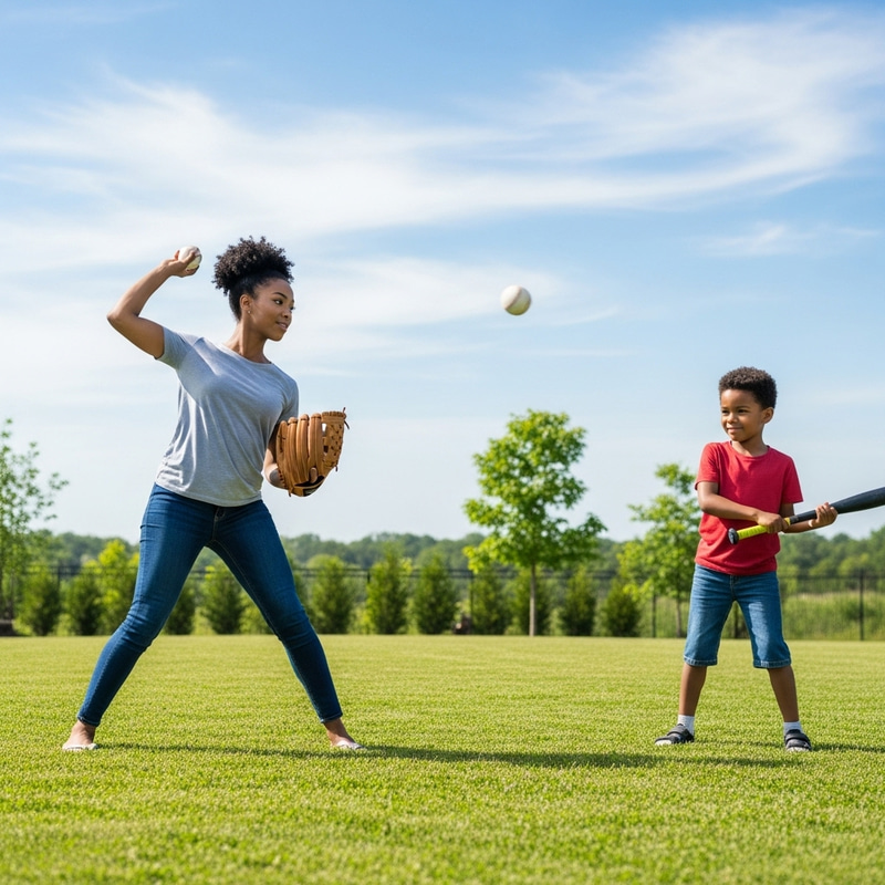 Young Black Mother Teaching Son Baseball | Loving Bonding Moment Young Black Mother Teaching Son Baseball | Loving Bonding Moment
