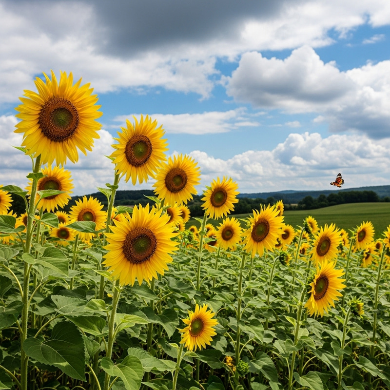 Serene Landscape with Golden Sunflowers | Tranquil Summer View Serene Landscape with Golden Sunflowers | Tranquil Summer View