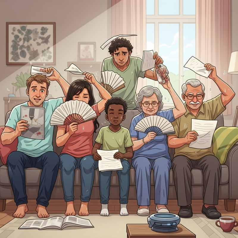 Family Struggles to Stay Cool on Hot Summer Day Family Struggles to Stay Cool on Hot Summer Day