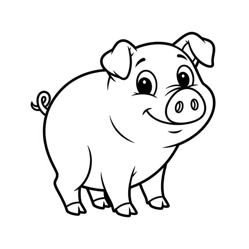 Playful Pig Coloring Page for Children | Classic Line Art