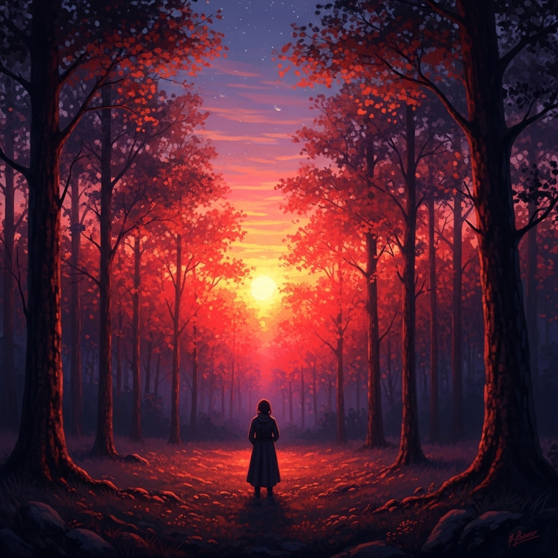 Mystical Forest Clearing at Sunset - Awe-Inspiring Artwork Mystical Forest Clearing at Sunset - Awe-Inspiring Artwork