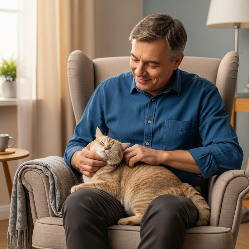 Heartwarming Moment: Man Stroking Fluffy Cat Heartwarming Moment: Man Stroking Fluffy Cat