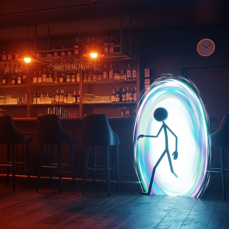 Simple Black Stick Figure Emerging from a Portal