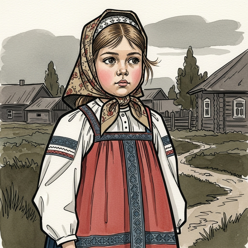 Russian Girl in USSR-Style National Costume: Ink & Watercolor Russian Girl in USSR-Style National Costume: Ink & Watercolor